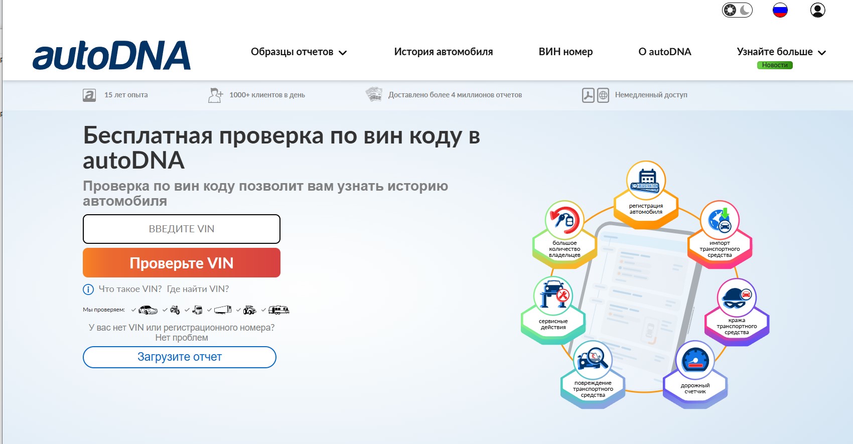 Сервис AutoDNA — скриншот